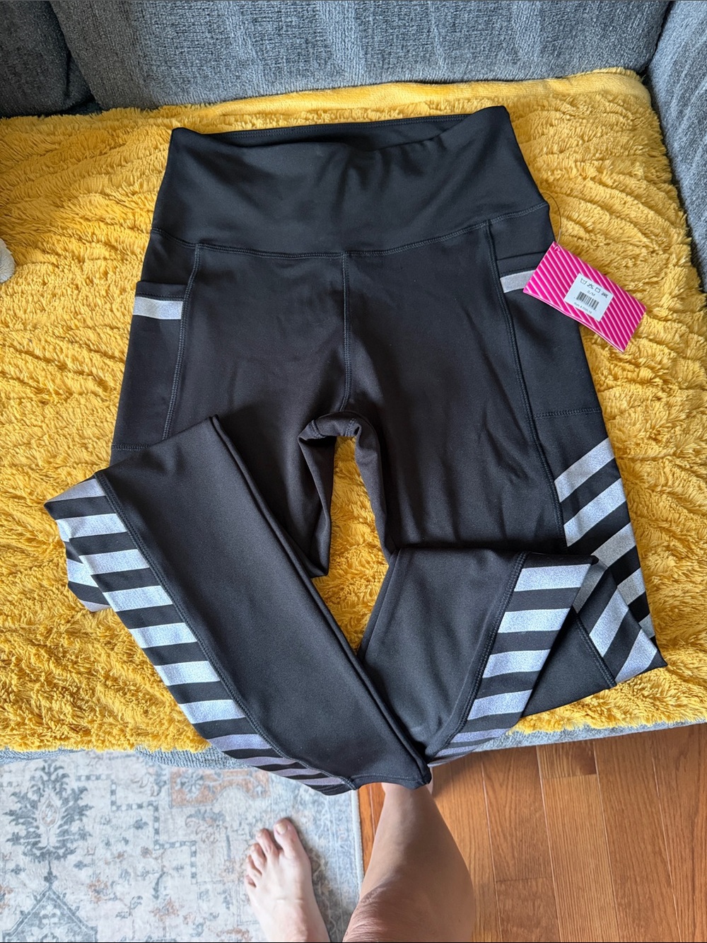 Black womens Active Leggings with Reflective Stripe Detail